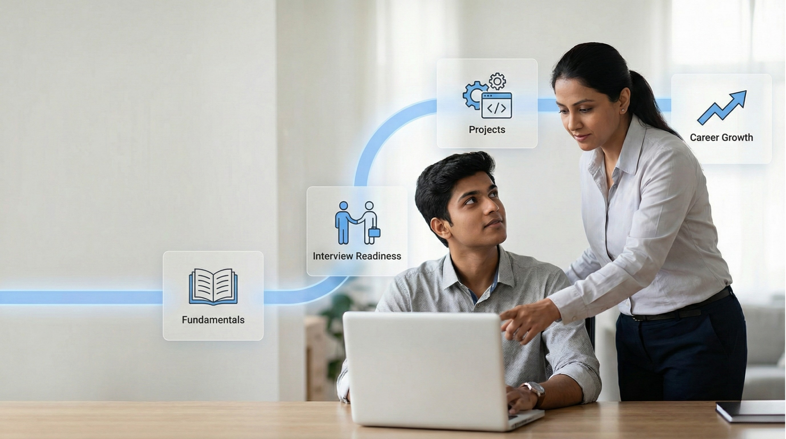 Career Growth in IT roadmap for freshers showing learning, projects, and mentorship